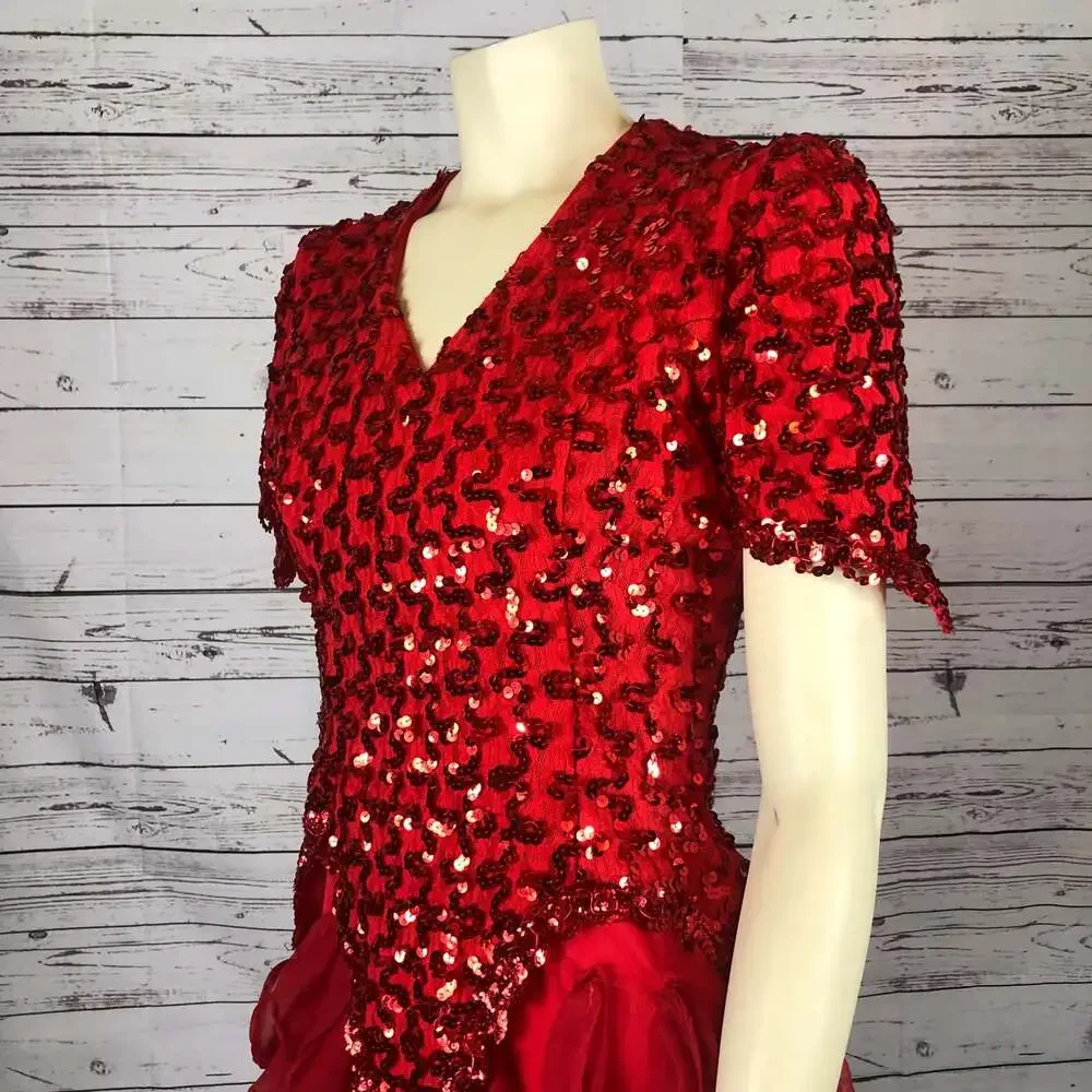 American Vintage Dollar Red Sequence layered ruffled party dress size small